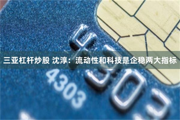 三亚杠杆炒股 沈淳：流动性和科技是企稳两大指标